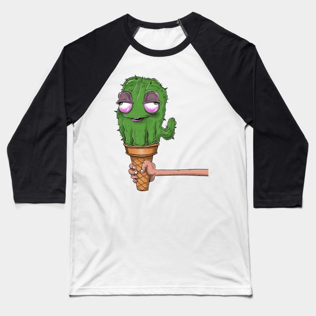 Cactus Ice Cream Baseball T-Shirt by idrawcartoons